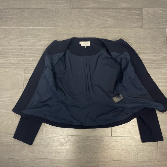 HOBBS London Wool Jacket Navy Blue Fitted Cropped Blazer Hook Closure US 6 - Picture 8 of 15